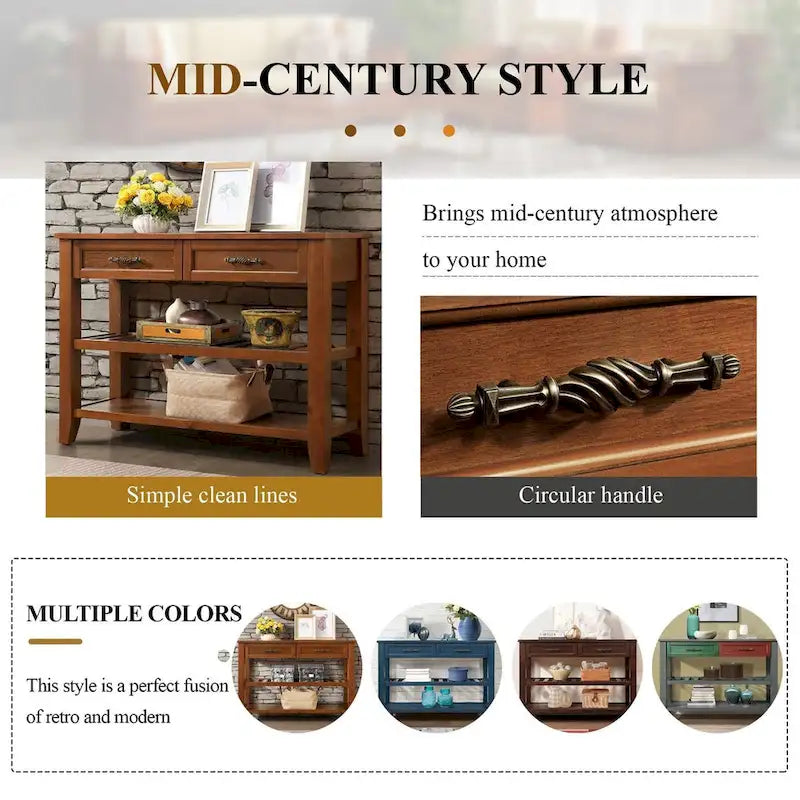 Meuble ancien en bois massif, console à 3 tiroirs