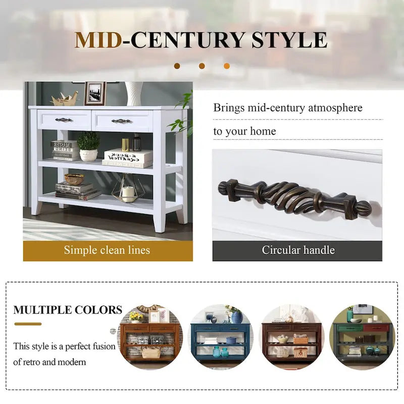 Meuble ancien en bois massif, console à 3 tiroirs