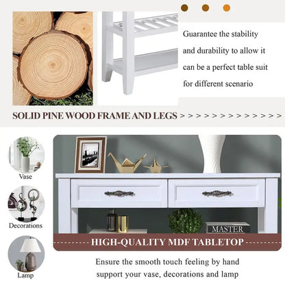 Meuble ancien en bois massif, console à 3 tiroirs