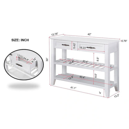 Meuble ancien en bois massif, console à 3 tiroirs