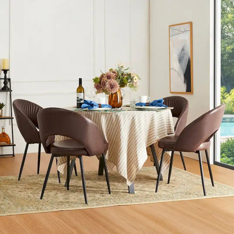 Chaise de salle à manger Glitzhome style moderne milieu du siècle, en cuir PU matelassé avec pieds fuselés en métal