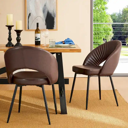 Chaise de salle à manger Glitzhome style moderne milieu du siècle, en cuir PU matelassé avec pieds fuselés en métal