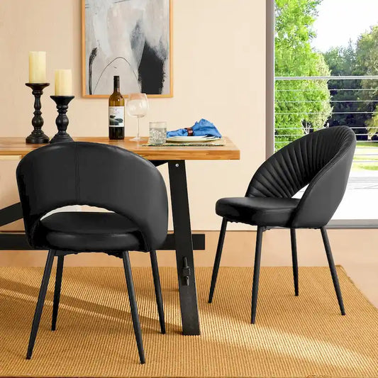 Glitzhome Mid-Century Modern Quilted PU Leather Dining Side Chair with Metal Tapered Legs