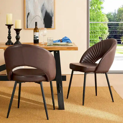 Chaise de salle à manger Glitzhome style moderne milieu du siècle, en cuir PU matelassé avec pieds fuselés en métal