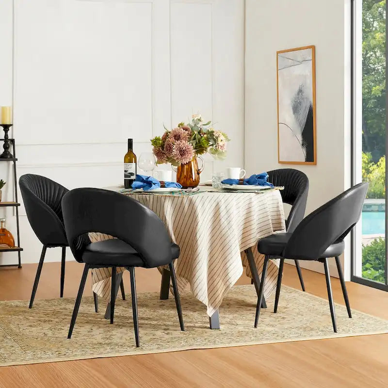 Chaise de salle à manger Glitzhome style moderne milieu du siècle, en cuir PU matelassé avec pieds fuselés en métal