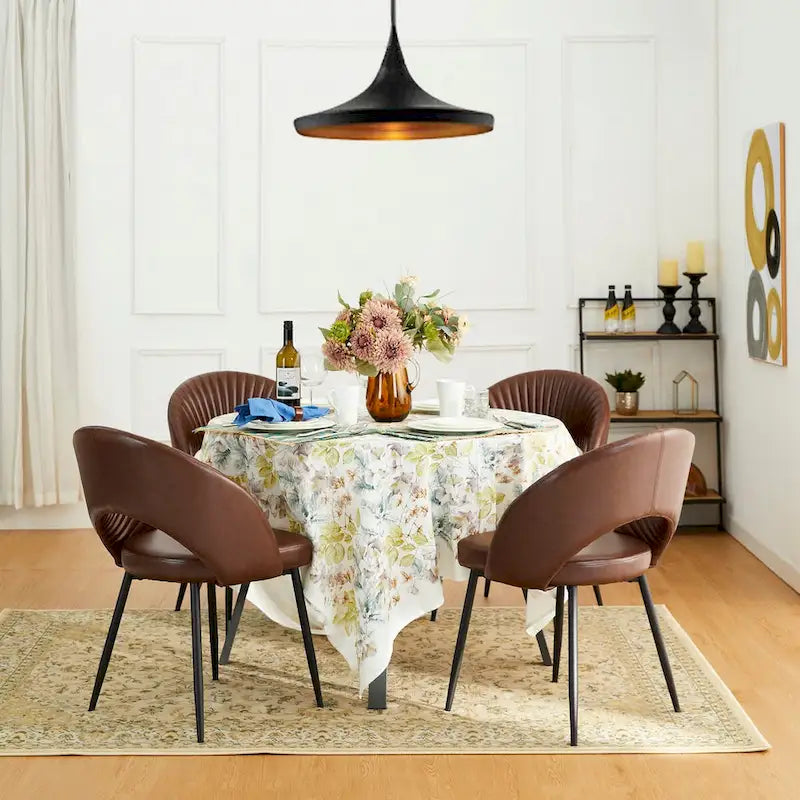 Chaise de salle à manger Glitzhome style moderne milieu du siècle, en cuir PU matelassé avec pieds fuselés en métal
