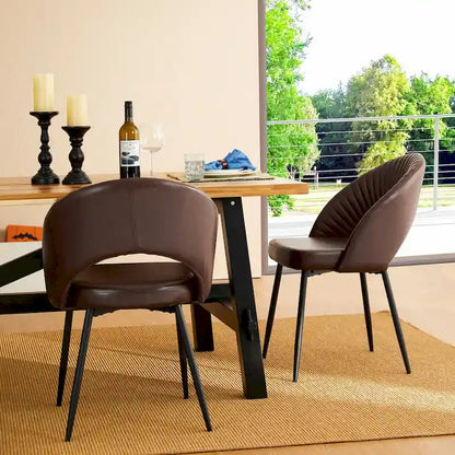 Chaise de salle à manger Glitzhome style moderne milieu du siècle, en cuir PU matelassé avec pieds fuselés en métal