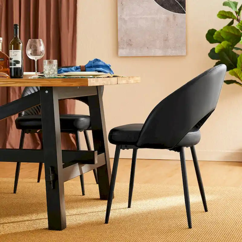 Chaise de salle à manger Glitzhome style moderne milieu du siècle, en cuir PU matelassé avec pieds fuselés en métal