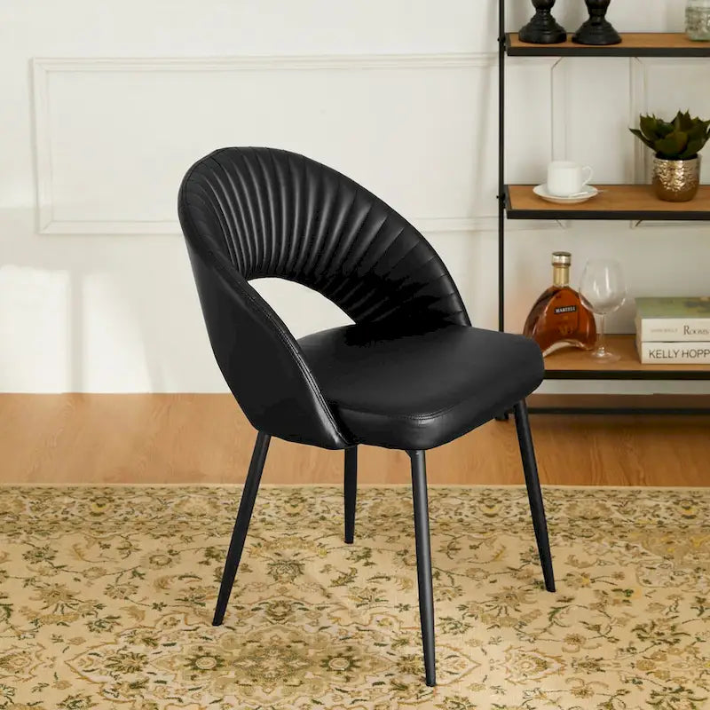 Chaise de salle à manger Glitzhome style moderne milieu du siècle, en cuir PU matelassé avec pieds fuselés en métal