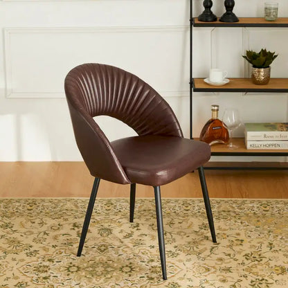 Chaise de salle à manger Glitzhome style moderne milieu du siècle, en cuir PU matelassé avec pieds fuselés en métal