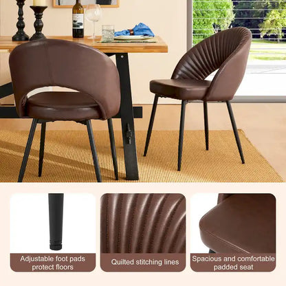 Chaise de salle à manger Glitzhome style moderne milieu du siècle, en cuir PU matelassé avec pieds fuselés en métal