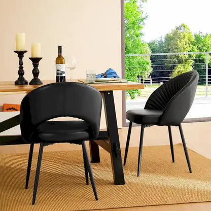 Chaise de salle à manger Glitzhome style moderne milieu du siècle, en cuir PU matelassé avec pieds fuselés en métal