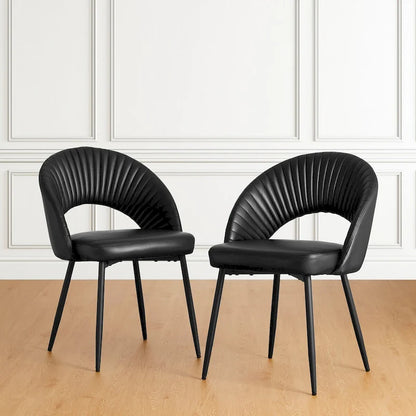 Chaise de salle à manger Glitzhome style moderne milieu du siècle, en cuir PU matelassé avec pieds fuselés en métal
