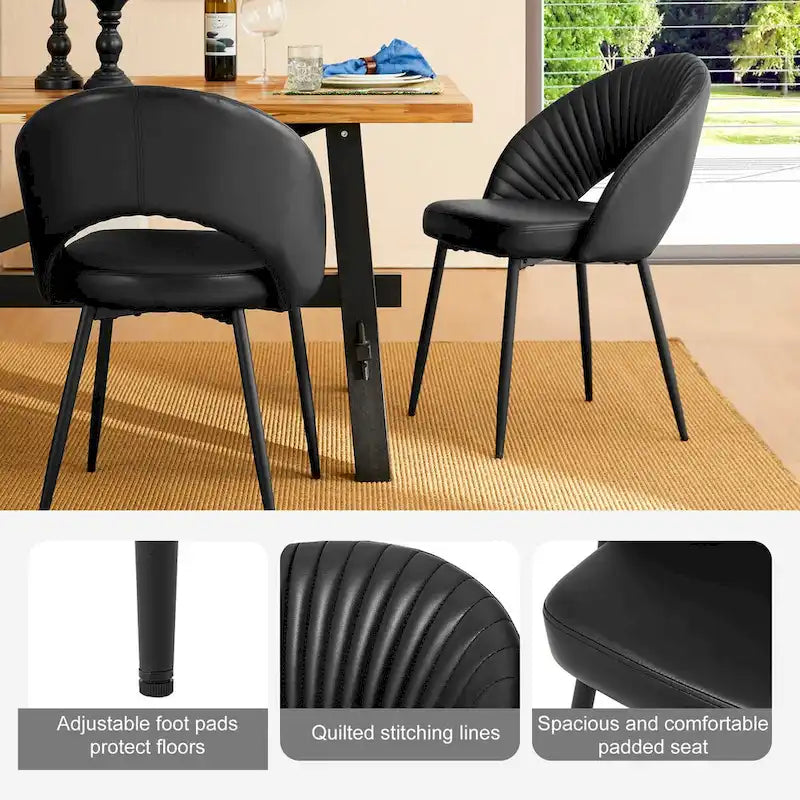 Chaise de salle à manger Glitzhome style moderne milieu du siècle, en cuir PU matelassé avec pieds fuselés en métal
