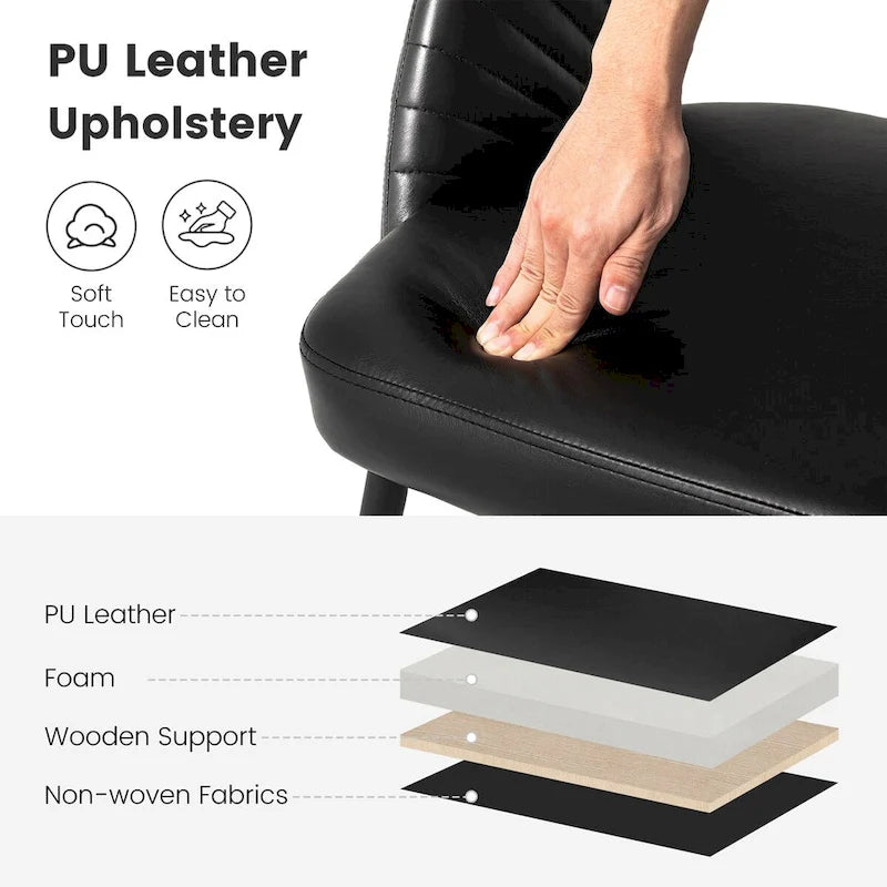 Chaise de salle à manger Glitzhome style moderne milieu du siècle, en cuir PU matelassé avec pieds fuselés en métal