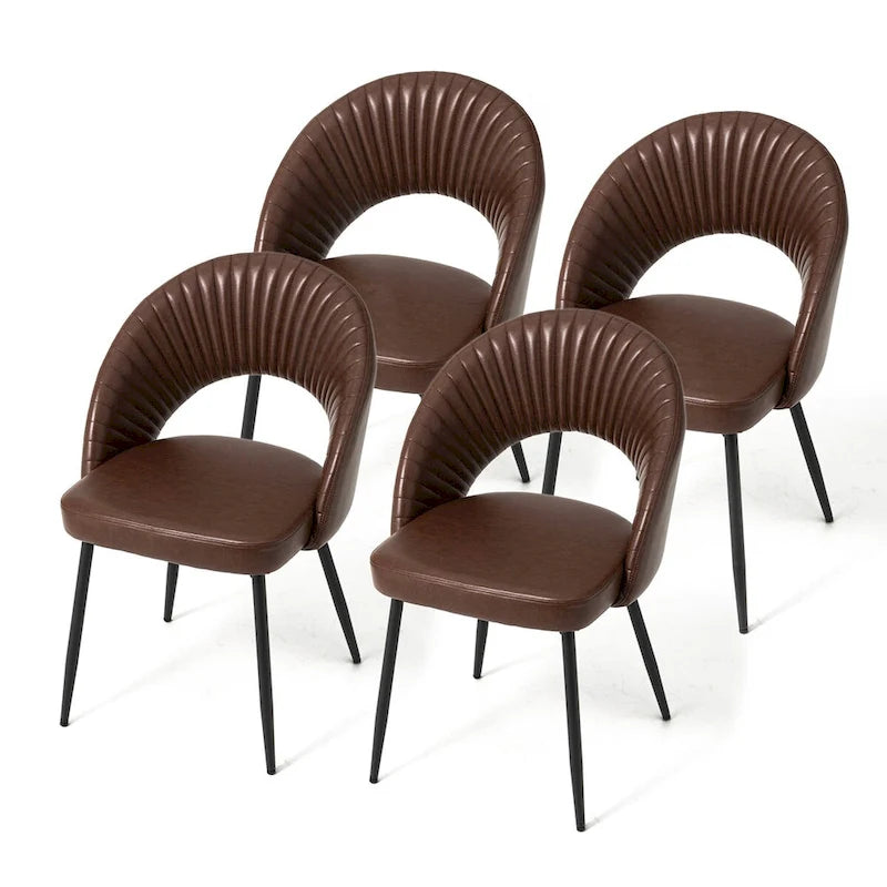 Chaise de salle à manger Glitzhome style moderne milieu du siècle, en cuir PU matelassé avec pieds fuselés en métal