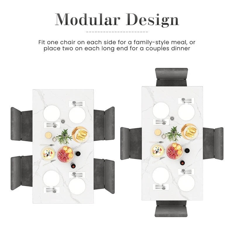 Ensemble de salle à manger décontracté 5 pièces Grondin style moderne avec plateau en faux marbre et 4 chaises de salle à manger rembourrées en velours