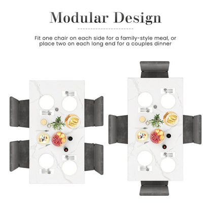 Ensemble de salle à manger décontracté 5 pièces Grondin style moderne avec plateau en faux marbre et 4 chaises de salle à manger rembourrées en velours