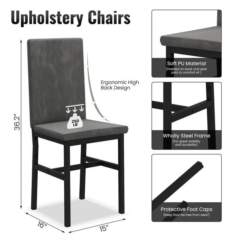 Ensemble de salle à manger décontracté 5 pièces Grondin style moderne avec plateau en faux marbre et 4 chaises de salle à manger rembourrées en velours