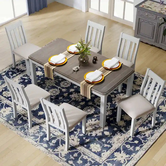 7-Piece Dining Table Set with Extendable Table and 6 Upholstered Chairs