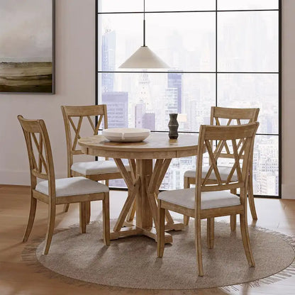 Ensemble de salle à manger rond naturel 5 pièces Nuria Farmhouse avec 4 chaises et une table ronde par HULALA HOME