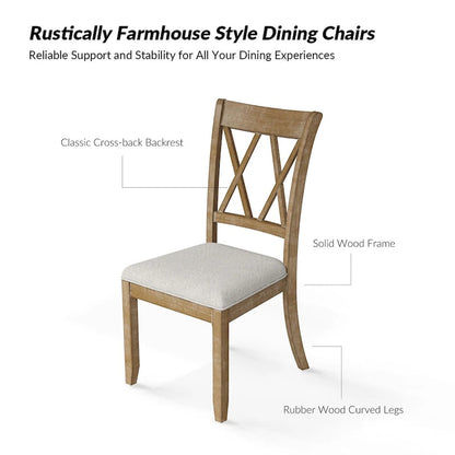 Ensemble de salle à manger rond naturel 5 pièces Nuria Farmhouse avec 4 chaises et une table ronde par HULALA HOME