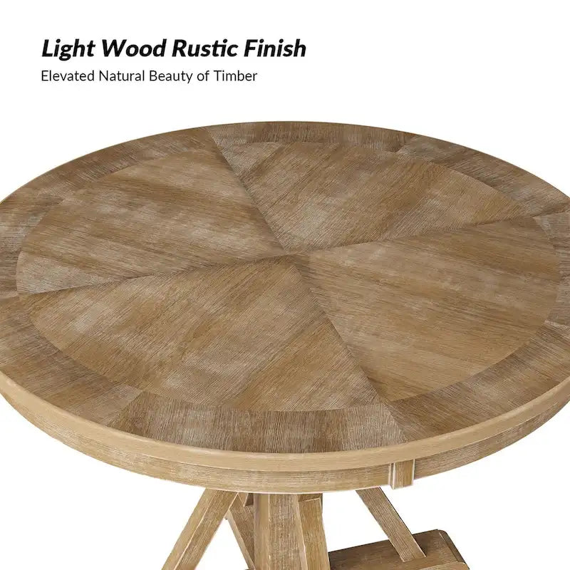 Ensemble de salle à manger rond naturel 5 pièces Nuria Farmhouse avec 4 chaises et une table ronde par HULALA HOME