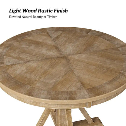 Ensemble de salle à manger rond naturel 5 pièces Nuria Farmhouse avec 4 chaises et une table ronde par HULALA HOME