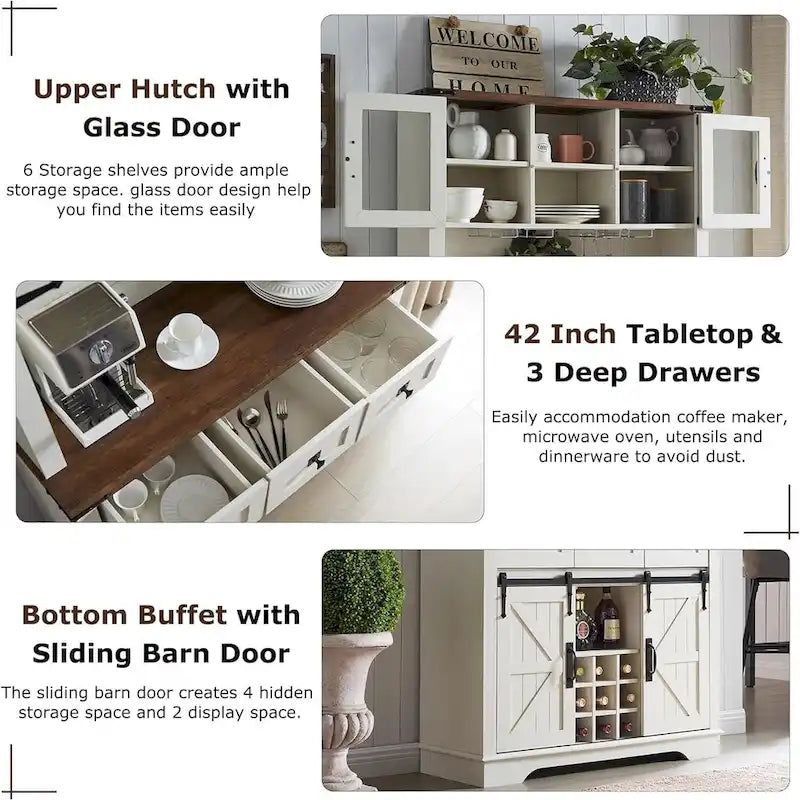 Meuble bar de ferme, buffet de cuisine, table d'appoint pour coin café - Non applicable