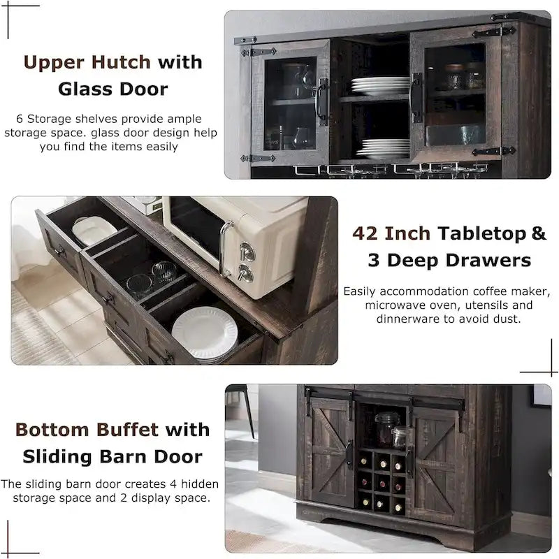 Meuble bar de ferme, buffet de cuisine, table d'appoint pour coin café - Non applicable