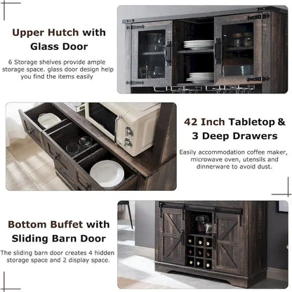 Meuble bar de ferme, buffet de cuisine, table d'appoint pour coin café - Non applicable