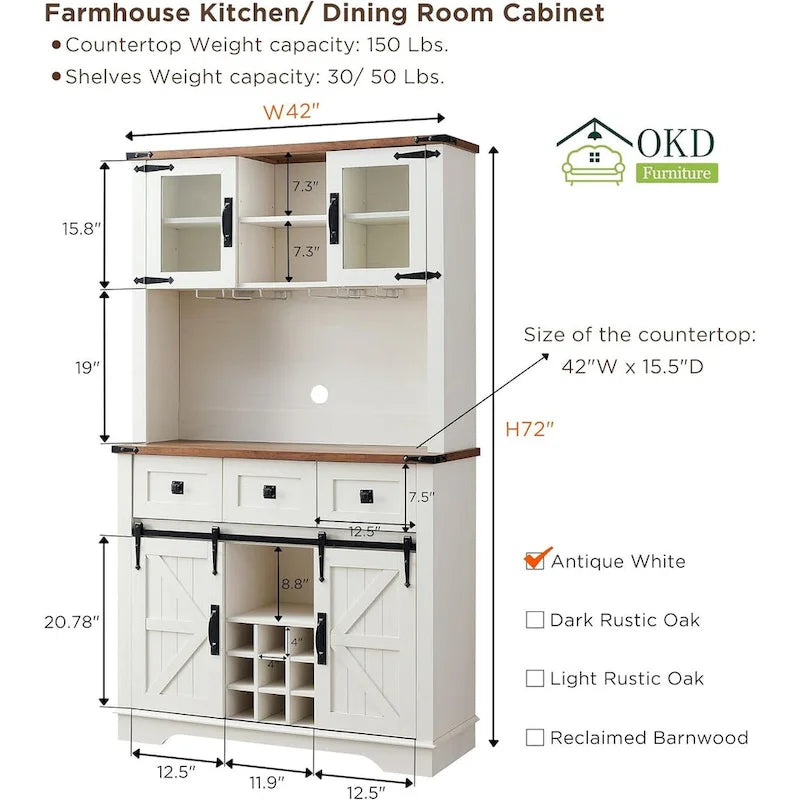 Meuble bar de ferme, buffet de cuisine, table d'appoint pour coin café - Non applicable