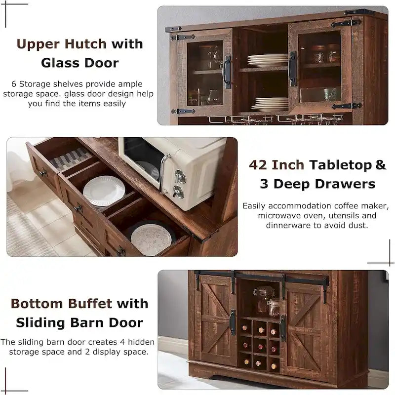 Meuble bar de ferme, buffet de cuisine, table d'appoint pour coin café - Non applicable