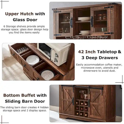 Meuble bar de ferme, buffet de cuisine, table d'appoint pour coin café - Non applicable