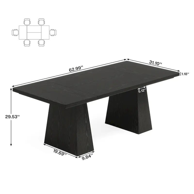 Table de cuisine/salle à manger de style campagnard en bois de 160 cm (63 pouces) pour 4 à 6 personnes