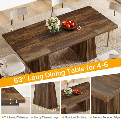 Table de cuisine/salle à manger de style campagnard en bois de 160 cm (63 pouces) pour 4 à 6 personnes