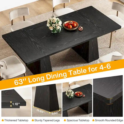 Table de cuisine/salle à manger de style campagnard en bois de 160 cm (63 pouces) pour 4 à 6 personnes