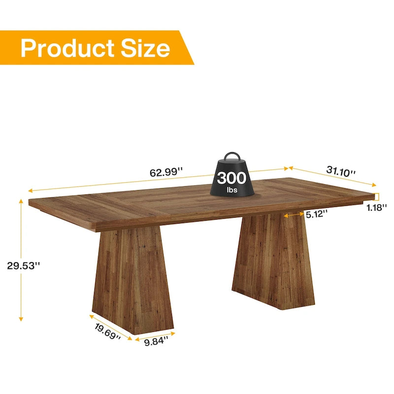 Table de cuisine/salle à manger de style campagnard en bois de 160 cm (63 pouces) pour 4 à 6 personnes