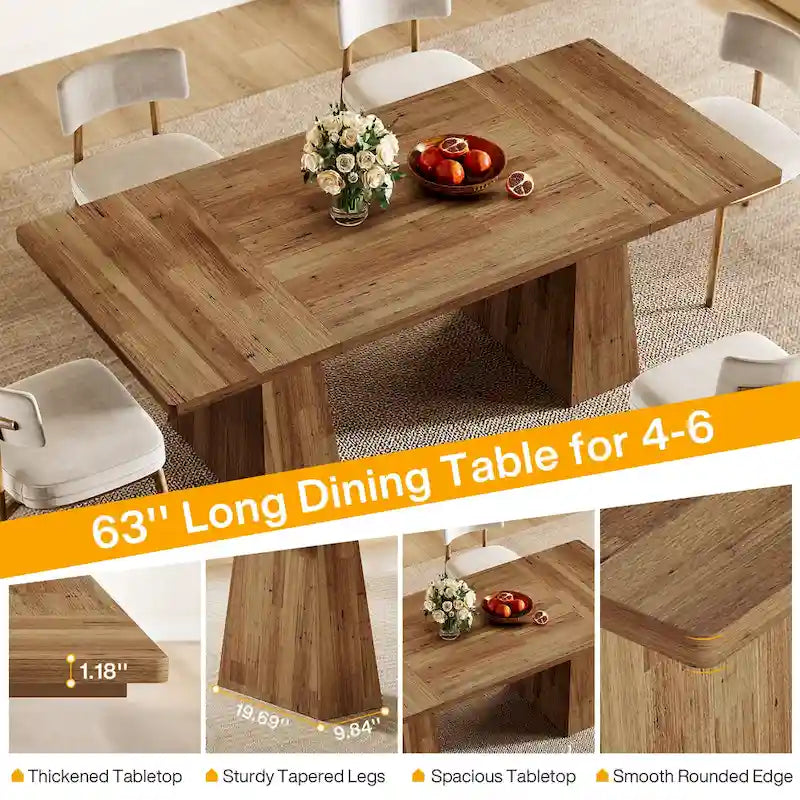 Table de cuisine/salle à manger de style campagnard en bois de 160 cm (63 pouces) pour 4 à 6 personnes