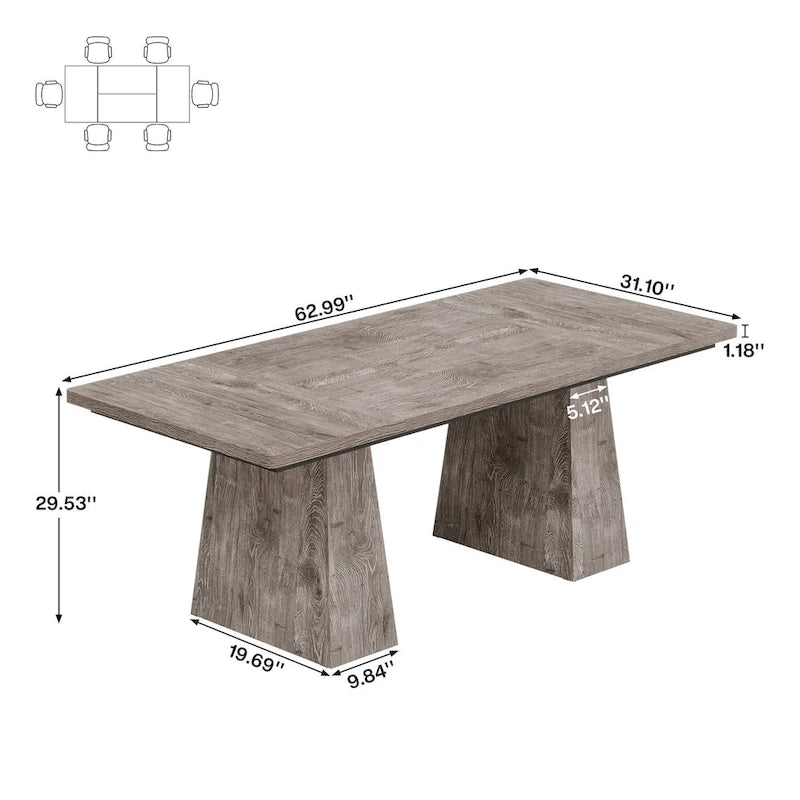 Table de cuisine/salle à manger de style campagnard en bois de 160 cm (63 pouces) pour 4 à 6 personnes