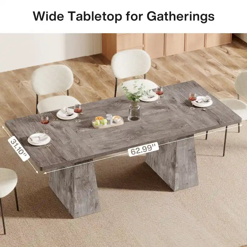 Table de cuisine/salle à manger de style campagnard en bois de 160 cm (63 pouces) pour 4 à 6 personnes