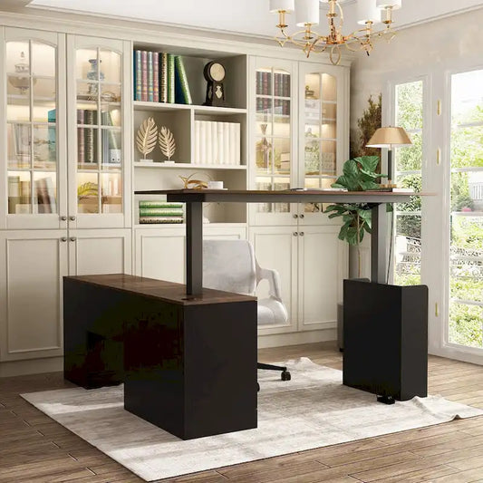 Height-Adjustable Ergonomic Workstation Home Office Desk with Storage