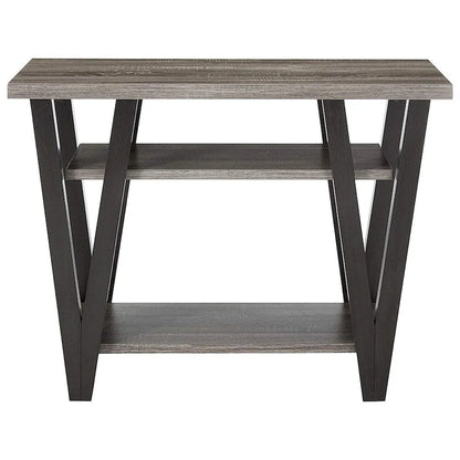 Table d'appoint contemporaine en bois massif à motif zigzag avec étagère inférieure, grise et noire