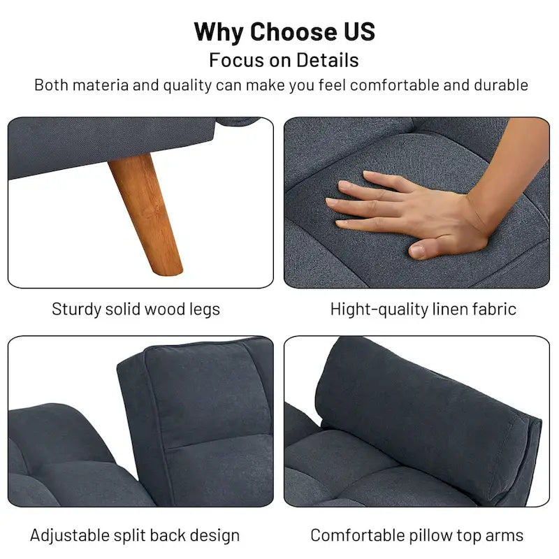 Canapé-lit futon, canapé convertible avec coussins, canapé deux places pliable pour salon