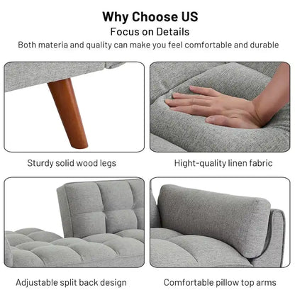 Canapé-lit futon, canapé convertible avec coussins, canapé deux places pliable pour salon