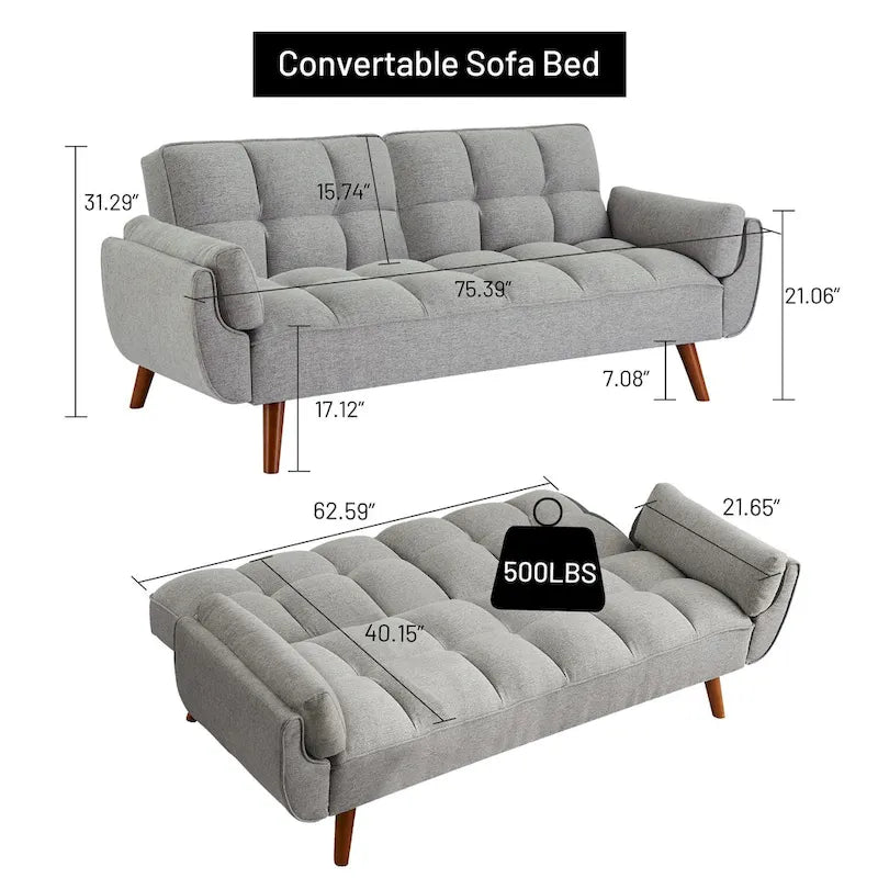 Canapé-lit futon, canapé convertible avec coussins, canapé deux places pliable pour salon