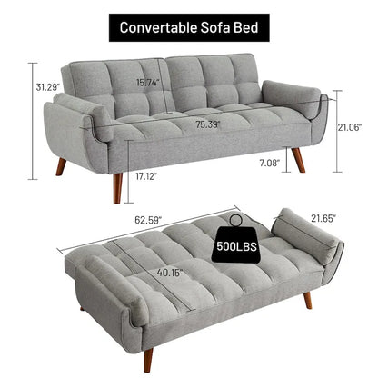 Canapé-lit futon, canapé convertible avec coussins, canapé deux places pliable pour salon