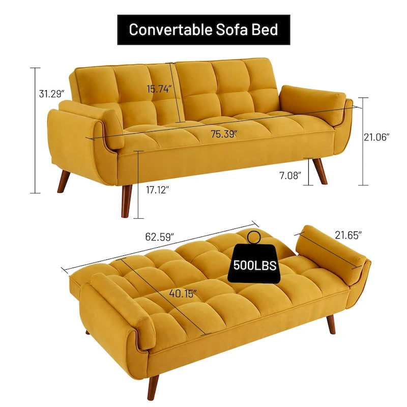 Canapé-lit futon, canapé convertible avec coussins, canapé deux places pliable pour salon