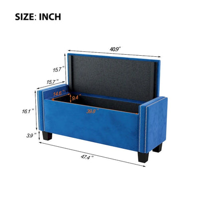 Banc ottoman de rangement en velours capitonné avec motif à rivets