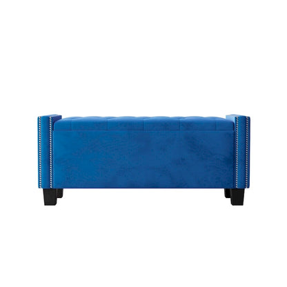 Banc ottoman de rangement en velours capitonné avec motif à rivets